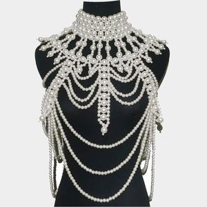 Dramatic Pearl Body Chain Statement Necklace